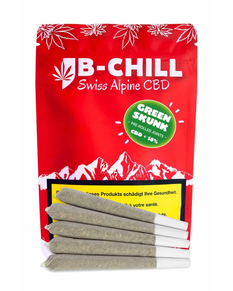 5 joints de CBD pré-roulés Green Skunk